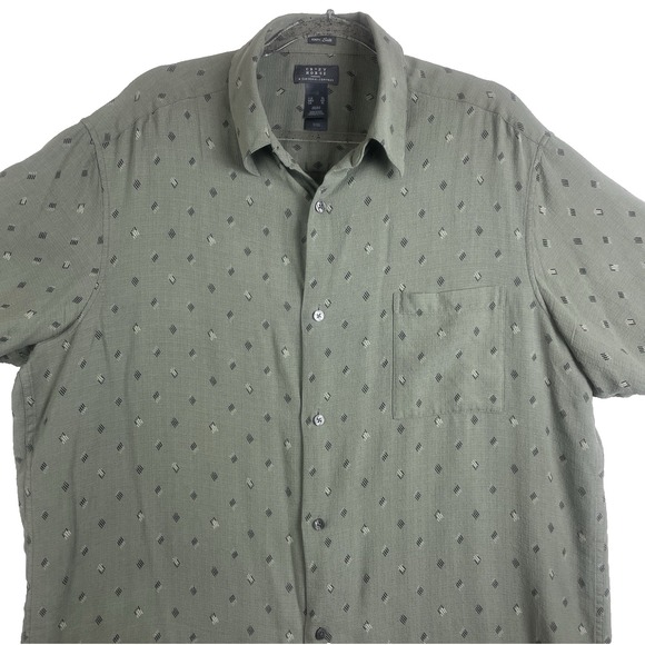 Crazy Horse A Claiborne Company 100% Silk Button Up Short Sleeve Shirt XL Olive - Picture 14 of 14